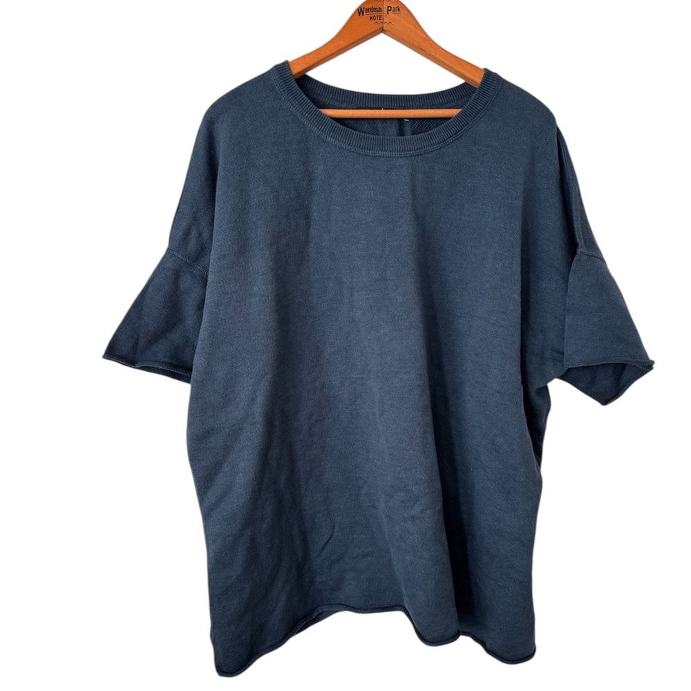 Peruvian Connection Blue Pima Cotton Knit Top Oversized Minimalist Sweater